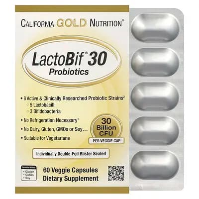 California Gold Nutrition (캘리포니아골드뉴트리션), LactoBif® 30 Probiotics, 베지 캡슐 60정