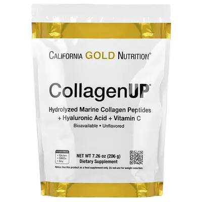 California Gold Nutrition (캘리포니아골드뉴트리션), CollagenUP®, 가수분해 해양 콜라겐 펩타이드, 히알루론산 및 비타민C 함유, 무맛, 206g(7.26oz)