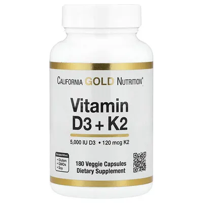 California Gold Nutrition (캘리포니아골드뉴트리션), 비타민D3 + K2(MK-7), 베지 캡슐 180정
