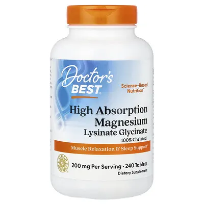 Doctor's Best (닥터스베스트), 고흡수 마그네슘 리시네이트 글리시네이트, 킬레이트화, Albion® TRAACS®, 240정(1정당 100mg)