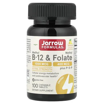 Jarrow Formulas (자로우포뮬러스), 비전 메틸B-12 & 메틸엽산, 레몬 맛, 츄어블 100정