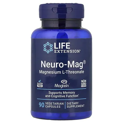 Life Extension (라이프익스텐션), Neuro-Mag, 마그네슘 L-트레온산, 베지 캡슐 90정(캡슐당 48mg)