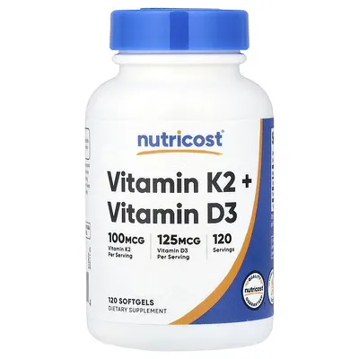 Nutricost (뉴트리코스트), 비타민K2 + 비타민D3, 소프트젤 120정