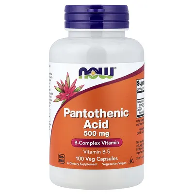 NOW Foods (나우푸드), 판토텐산, 500mg, 베지 캡슐 100정