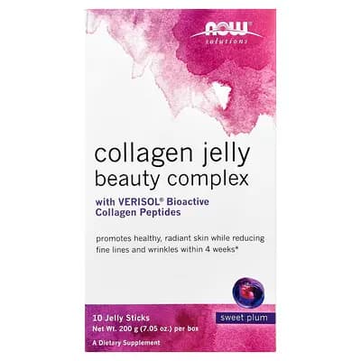 NOW Foods (나우푸드), Solutions, 콜라겐 젤리 뷰티 복합체, 스위트 플럼, 젤리스틱 10개, 개당 20g(0.705oz)